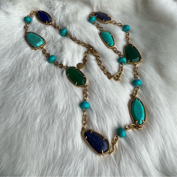Carolee Lux Gemstone Estate Necklace Turquoise Lapis Chrysoprase 32” - Picture 5 of 7